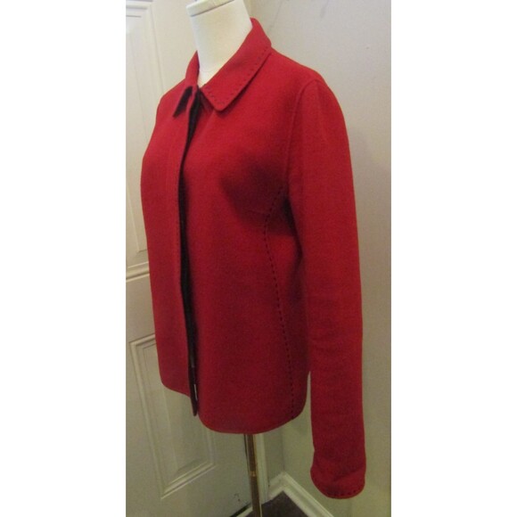 Lafayette 148 NY Jacket 100% Wool Red Hidden Buttons Black Stitching Size M - Picture 4 of 8